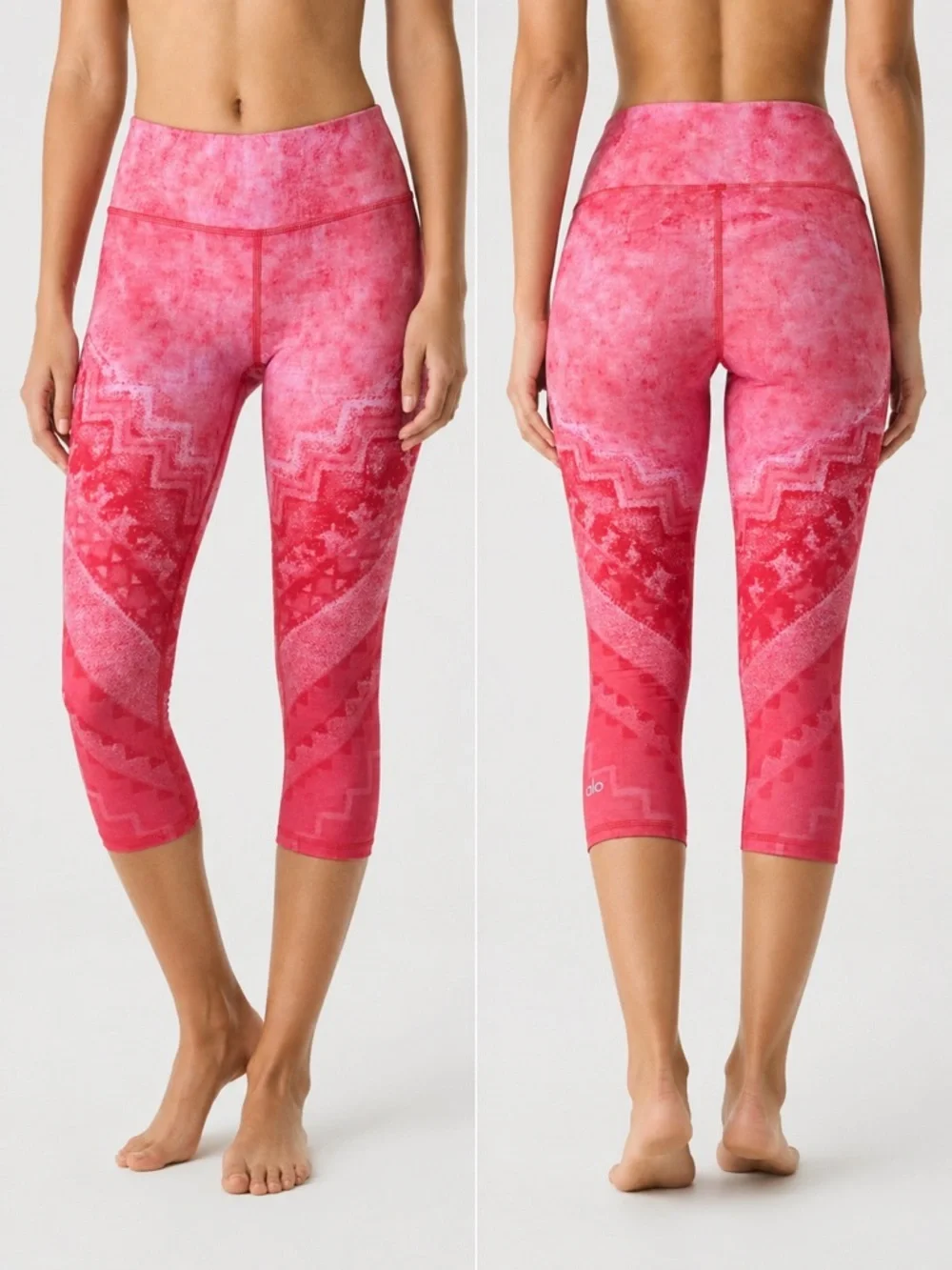 Alo Yoga High-Waist Airbrush Capri | Pink Tribal Geo Watercolor XS